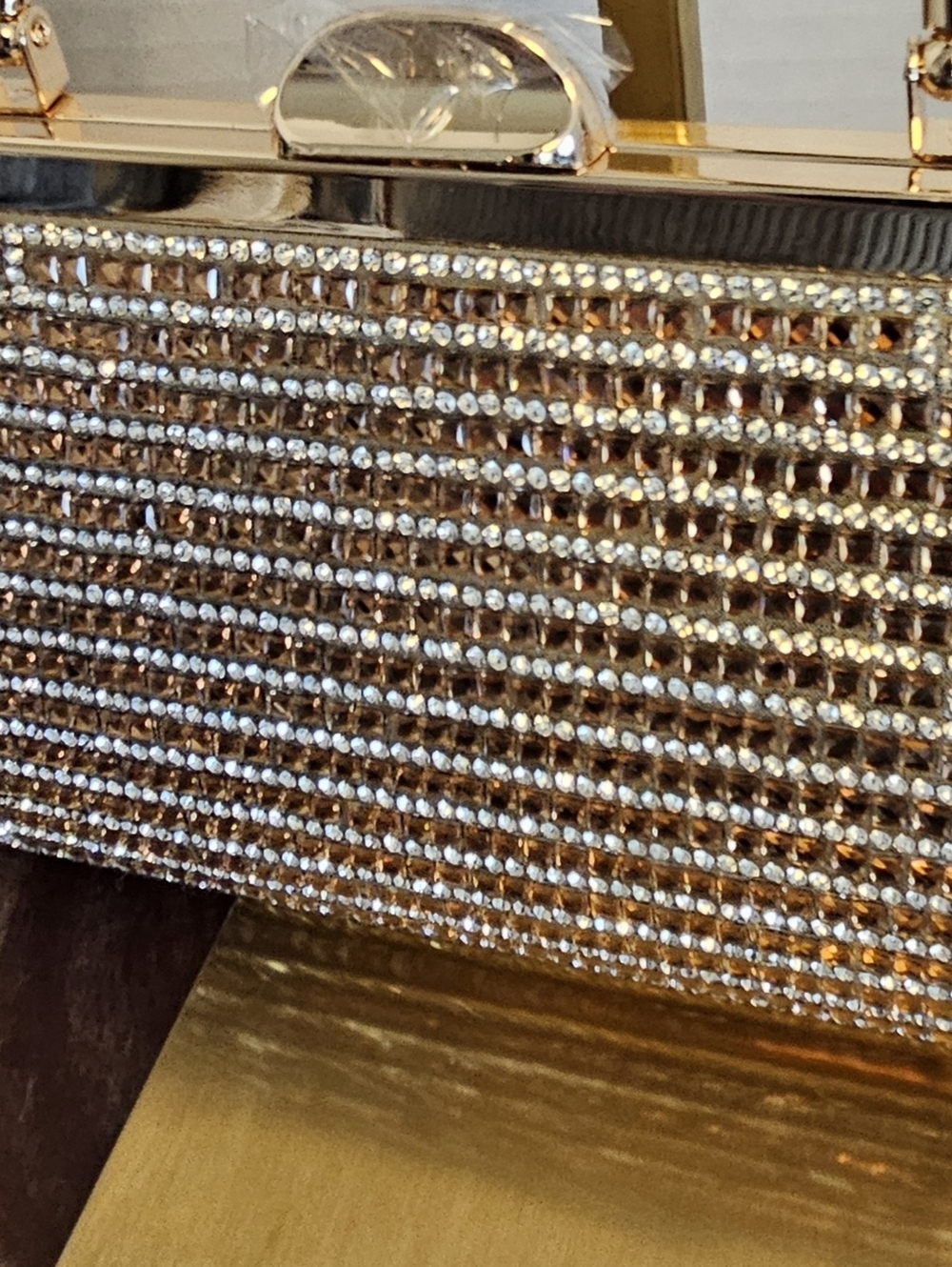 Prezzo Gold Tone Metal Rhinestone Crystal Clutch Evening Bag Crossbody Chain Nwt - Picture 7 of 7